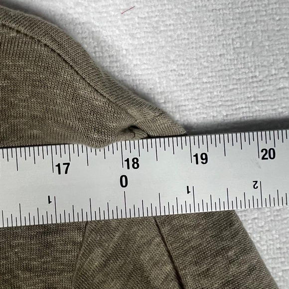 WRAP London Linen Tunic US 10 V-Neck 3/4 Sleeve Roll Tab Side Split Olive Sage - Picture 11 of 16